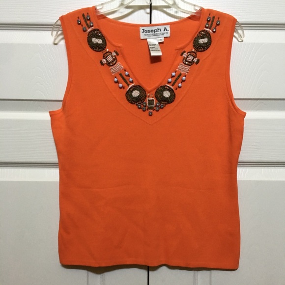 Joseph Allen Tops - JOSEPH A. BEADED & JEWELED NECKLINE KNIT TOP